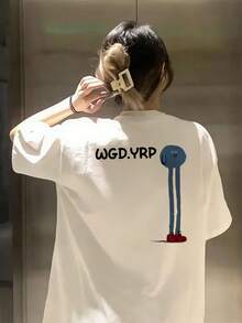 Women's Fashion Summer Loose Cartoon Print Short Sleeve T-Shirt Casual White - White - View 4