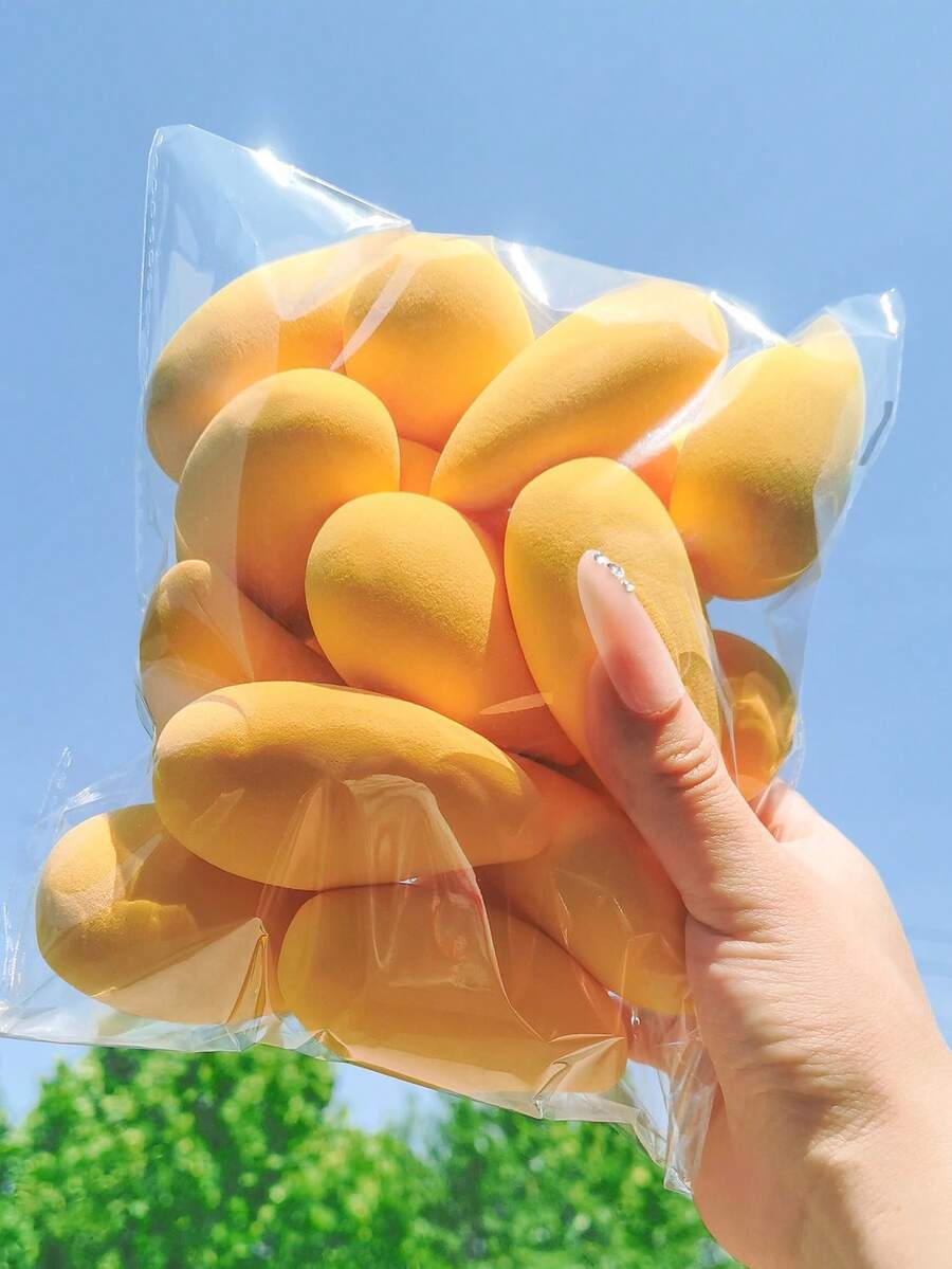 15pcs Large Mango Shaped Makeup Sponges, Suitable For All Skin Types Makeup Tool - Orange - View 1