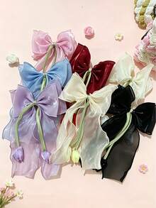1pc Girl Tulip Fairy Bow Hair Clip Head Accessory, Fresh Floral Sweet Hair Ornament, Suitable For Daily Casual Wear - Multicolor - View 2