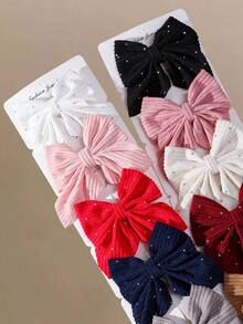 10pcs Girls Minimalist Rhinestone Fabric Bow Hair Clips, Elegant Sweet Cute Hair Accessories, Top Clip, Back Of Head Side Clip, Alligator Hair Clip For Back To School And Daily Use - Multicolor - View 2