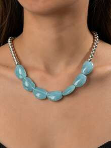 European And American Cross-Border Fashion Vintage Resin Beaded Necklace, Suitable For Daily Wear, Parties And Gatherings - Blue - View 6