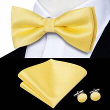 Set Dasi Kupu-Kupu Kuning Hangat Pria 5 Buah dengan Sapu Tangan Saku, Manset & Cincin, Aksesori Leher Ceria untuk Pernikahan, Prom, Pesta dan Acara Keluarga, Hadiah Kasual - Kuning - View 4