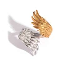 Frminee 3pcs/1pc Women's Stainless Steel Feather Wing Ring, 18K Gold/Silver Adjustable Open Statement Ring, Waterproof Bohemian Angel Wing Jewelry - Multicolor - View 8