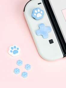 GeekShare Cute Cat Paw D-Pad And Silicone Joystick Cap Set, ABXY Button Covers Compatible With Switch/OLED, Not Compatible With Switch Lite, Not Compatible With Protective Cases - Blue and White - View 3