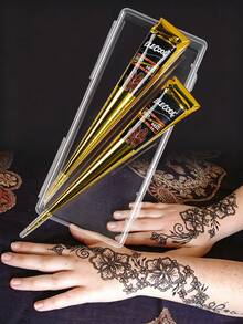 STARTTOOS 2pcs/Pack Black Body Art Hand-Drawn Tattoo Cream With Storage Box, Semi-Permanent Tattoo Painting Ink For Wrist And Body, Long-Lasting Color, Semi-Permanent Plant-Based Tattoo Ink - Black - View 1
