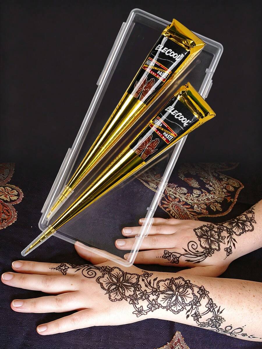 STARTTOOS 2pcs/Pack Black Body Art Hand-Drawn Tattoo Cream With Storage Box, Semi-Permanent Tattoo Painting Ink For Wrist And Body, Long-Lasting Color, Semi-Permanent Plant-Based Tattoo Ink - Black - View 1