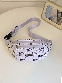 1pc Bowknot Print Chest Bag, Multifunctional Waist Bag Belt Bag, Lightweight Waist Bag, Adjustable Shoulder Strap Crossbody Bag, Large Capacity Multi-Pocket One Shoulder Bag, Suitable For Students/Girls/Young People, Applicable For Fitness Running Travel Hiking Jogging Shopping Outdoor Sports Daily Use - Purple - View 12