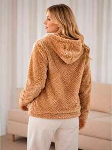 Women's Fleece Sweatshirt With Hood - Brown 11 - View 2
