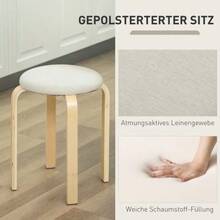 Set Of 4 Dining Stools, Round Stackable Stools, Linen-Look Kitchen Stools, Upholstered Stools For Dining Room, Living Room, Kitchen, Cream White - White - View 5