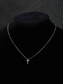 1PC Men's Minimalist Silver Color Cross Pendant Necklace, Casual Everyday Necklace, Birthday Gift - Necklace - View 6