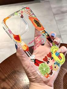 1 pieza Funda de teléfono minimalista personalizada con eslogan de fruta de verano y patrón de vino, TPU transparente con airbag amortiguador, anti-caída y anti-huellas, compatible con iPhone 16/16Pro/16Plus/15/15ProMax/15Pro/11/12/13/14ProMax/11Pro/11ProMax/12Pro/12ProMax/13Pro/13ProMax/14Pro/14ProMax, carcasa blanda premium creativa 17Air - Multicolor - Ver 2