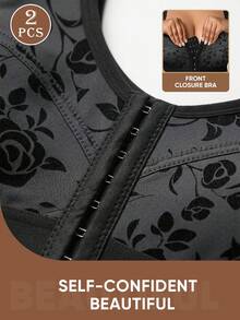 2pcs Women Plus Size Wireless Bra, Front Closure Design, Floral Print, Push Up Comfortable, Daily Wear - Multicolor - View 5