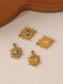 2pcs Stainless Steel Sun Pendant Findings 18K Gold Plated Fashion Turquoise Sun Charms For DIY Jewelry Making Accessories - Pendants - View 1