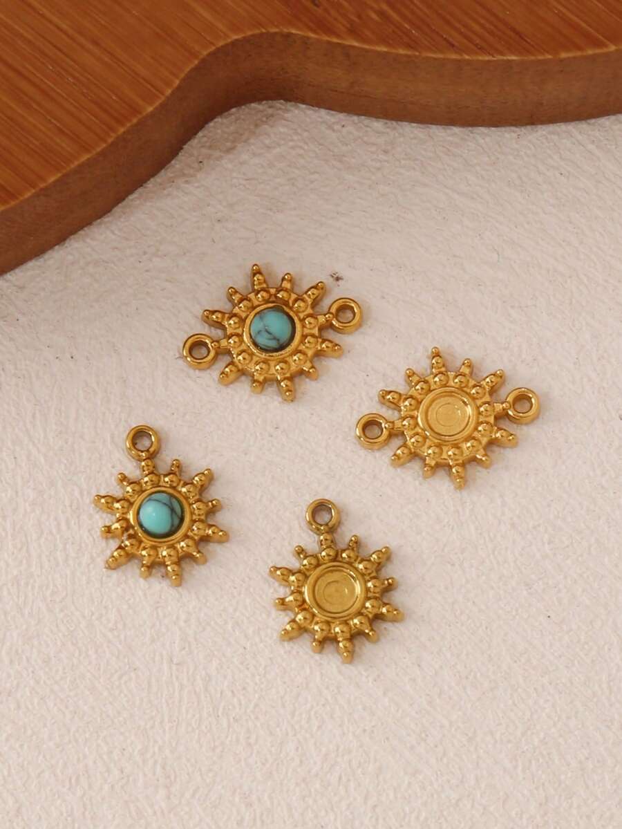 2pcs Stainless Steel Sun Pendant Findings 18K Gold Plated Fashion Turquoise Sun Charms For DIY Jewelry Making Accessories - Pendants - View 1