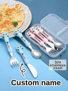 1/3 buah Set Peralatan Makan Stainless Steel 304 dengan Nama Kustom, Set Garpu, Sendok, dan Pisau yang Dipersonalisasi, Peralatan Makan Portabel Tiga Buah, Finishing Matte, Kembali ke Sekolah - beraneka warna - View 2