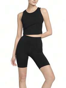 Nike Women's Solid Color Slim Fit Comfortable Elastic High Waist Sports Shorts - Black - View 1