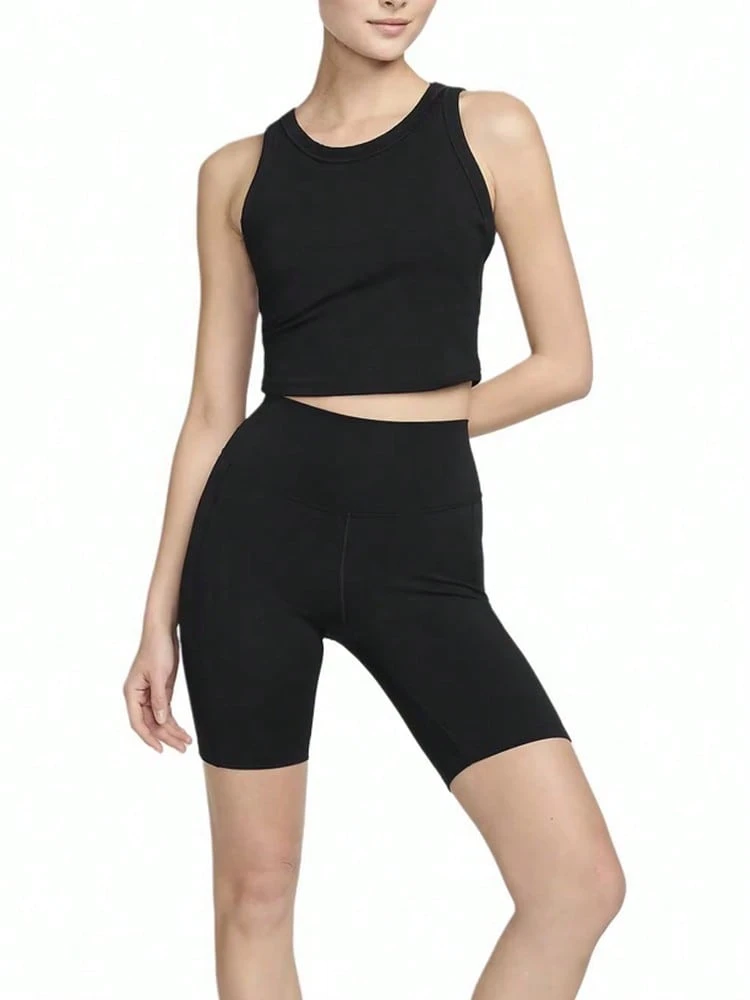 Nike Women's Solid Color Slim Fit Comfortable Elastic High Waist Sports Shorts - Black - View 1
