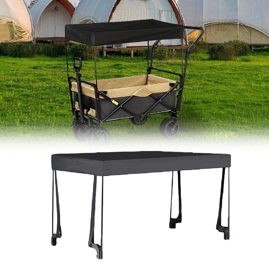 Universal Wagon Cart Awning Canopy Attachment, Water Resistant Oxford Fabric Sun Shade Cover, Easy Install Foldable Shade Top Fits Most Garden Trolley, Outdoor Sun Accessory For Camping Picnic Beach Backyard - Black - View 1