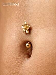 1pc S925 Sterling Silver 20G Polished Five-Petal Flower Belly Button Stud, 14K Gold Plated, Unisex Piercing Jewelry, Suitable For Daily Wear - Multicolor - View 3