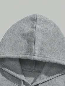 Plus-Size Women's Casual Sports Hoodie, Black And White Kitten Print, Drawstring Hood Pocket, Autumn And Winter Top, Stylish Hoodie. - Grey - View 3