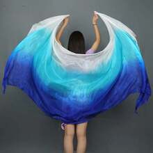 1pc Gradient Rainbow Multicolor Faux Silk Belly Dance Hand Veil, Soft Flowy Gradient Color Dance Scarf, Lightweight Dance Accessory For Women, Perfect For Belly Dance Practice, Stage Performance, Party Show, Carnival, Festival Costume Decoration - Multicolor - View 2