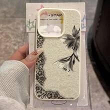 1pc TPU Material Elegant Vintage Black & White Lace Floral Ink Lily Pattern Phone Case Compatible With IPhone 17 Pro Max/17/16 Pro Max/15/13/12/11/ S20 FE/A15/S24/A55/ Note 11/Note 12/Note 13 Pro Full Coverage Anti-Drop Soft Shell Protective Cover - White - View 2