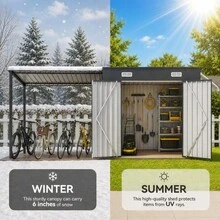 12x4 FT Metal Lean-To Shed With Pergola 6x4 FT Outdoor Storage Shed And Hardtop Gazebo Combo 2-In-1 Garden Tool Shed With Open Side For Patio Backyard Deck - Gray1 - View 8