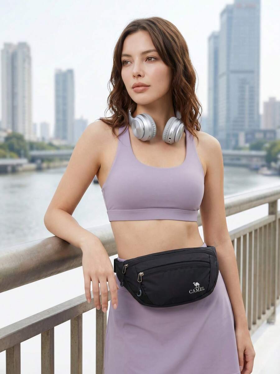 CAMEL CROWN Unisex Sports Waist Bag, Running Phone Storage Pouch, Multi-Functional Waist Belt Fitness Gear, Suitable For Morning Jogging - Black - View 1