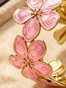2 PIEZAS Pulsera de acero inoxidable con diseño de combinación de plumeria/vieira de estilo elegante y suave, moda minimalista para vacaciones en la playa, adecuada para uso diario de mujeres/fiesta de jardín/banquete nocturno/ropa de vacaciones/se puede dar como regalo festivo a amigos - Amarillo Oro - Ver 10