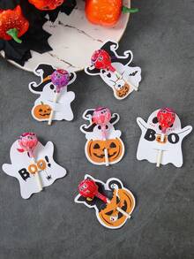 48pcs Halloween Lollipop Cards, Cute Ghost Pumpkin Witch Lollipop Tags, BOO Slogan, Non-Scary Cartoon Design, Trick Or Treat, Halloween Party Favors, DIY Crafts, 2026 Halloween Decor, Ghost Party Decorations, Classroom Craft Activities - Halloween Ghosts - View 8