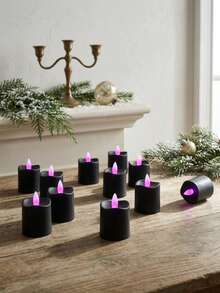 6/12/24pcs Fairy Lights Candle Set With Remote Control, Timer/Remote Function, Battery Operated Flameless Candles, Black Cup Candles, Wish Candles, Mini Candles For Table Centerpiece Decoration, Suitable For Home, Halloween, Christmas, Valentine's Day, Birthday, Gift, Proposal, Wedding, Party, Various Holiday Atmosphere Lighting - Black-purple Light - View 6