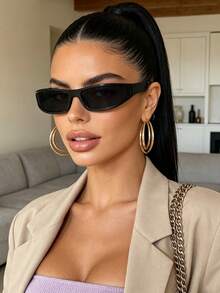 1 Pair Unisex Small Frame Rectangular Minimalist Fashion Glasses, Suitable For Street Style, Travel, Vacation, Sports, Driving, Festivals, Outings, Summer Accessories, Family Trips, Hiking, Elegant, Vacation Vibes, Sports, Parties, Street Style, Fishing, Outdoor Activities, Holidays And Other Occasions. - black gray - View 2