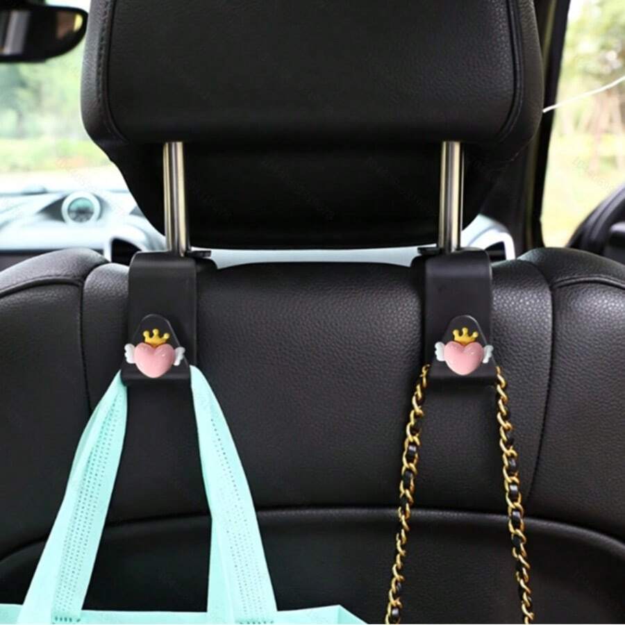 2pcs Small Heart Crown Resin Car Seat Hooks Hidden Backrest Hooks Multifunctional Creative Car Hooks - A - View 1