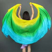 1pc Gradient Rainbow Multicolor Faux Silk Belly Dance Hand Veil, Soft Flowy Gradient Color Dance Scarf, Lightweight Dance Accessory For Women, Perfect For Belly Dance Practice, Stage Performance, Party Show, Carnival, Festival Costume Decoration - Multicolor - View 9