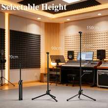Heavy-Duty Thickened Metal Microphone Floor Stand, Stable And Anti-Shake, Rotatable And Height-Adjustable, Professional Live Broadcast, Performance And Recording Accessory - Black - View 11