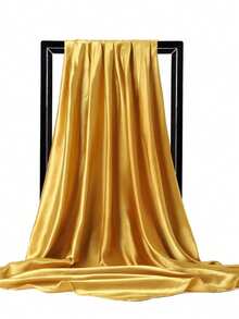 1件女款休閒極簡純色緞面圍巾/方巾，春季新款高端百搭時尚配件絲巾，可用作頸巾、髮帶、髮飾或披肩，適合春夏海灘度假、街頭時尚造型，提升整體造型的理想選擇，旅行必備，沙灘巾 - 金黃色 - 查看 5