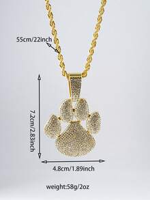 Men's Rhinestone Dog Paw Print Pendant Necklace, Full Rhinestone Cuban Chain Hip Hop Shiny Streetwear Jewelry, Gold & Silver - Dog Paw Pendant Necklace - View 10