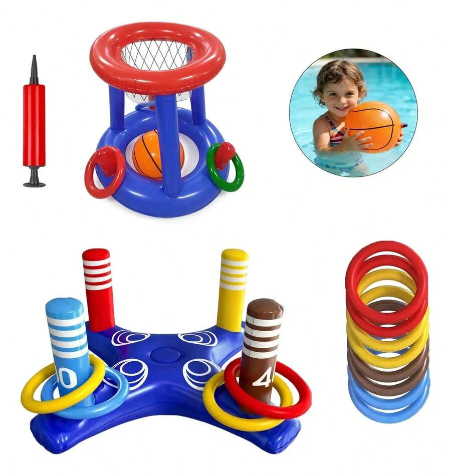 Inflatable Ring Toss Game For Swimming Pool Kit - Blue - View 1