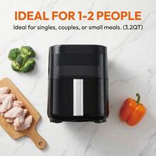 YMS 3.2QT Touchscreen Air Fryer With Visible Window, Black, 8-In-1 Preset Functions, Oil-Free Healthy Cooking, Fast & Easy To Clean, 1200W Compact Small Air Fryer For Singles, Perfect For Apartment Dorm Countertop Use, Air Fryers, Kitchen Accessories - 查看 2