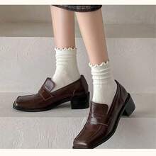 1/3/5/6/8/10/20 Pairs Women's Solid Color Ruffle Edge Minimalist Fashion Versatile Comfortable Soft Socks, Suitable For Daily Wear, With Ruffle Edge, Suitable For Spring, Autumn, Winter, Beautiful Charming Cute, Suitable As Gifts For Students And Friends - Multicolor - View 7