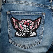 Parche bordado de calavera punk para motocicleta, parche termoadhesivo de ala de pájaro polilla gótica, parche decorativo DIY para chaqueta de mezclilla y mochila - C - Ver 7