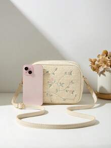 Fashion Fabric Women's Shoulder Crossbody Bag, Multi-Color Floral Small Square Bag - Beige - View 3
