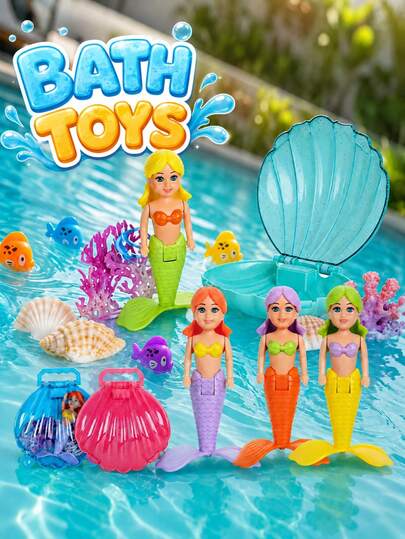 Brinquedo de Piscina Sereia para Crianças, Sereia de Concha Transparente, Presente para Festa de Piscina de Verão, Brinquedo de Praia, Brinquedo de Piscina, Brinquedo de Banho