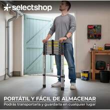Escalera telescópica recta de aluminio, 3,8 metros de altura con 10 peldaños, capacidad de carga de 150 kg, diseño retráctil y plegable, compacta y portátil, con sistema de bloqueo de escalones. - Normal - Ver 3