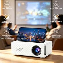 Portable Mini LCD Projector, Supports 1080P Full HD Wired Screen Mirroring, 32 To 100 Inch Adjustable Projection Screen, Built-In Stereo Sound And Equipped With Remote Control, Featuring USB, Audio Multi-Interfaces, Compatible With Phones, Laptops, USB Drives, Game Consoles, Suitable For Home Theater, Dorm, Travel And Outdoor Movie Watching - Pure White - View 2