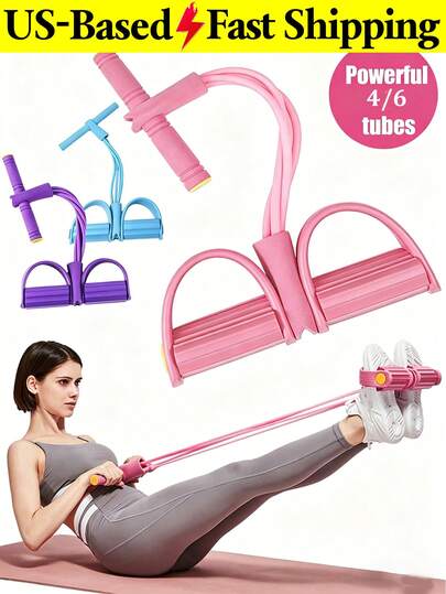 4&6-Tube Elastic Pedal Resistance Band With Handles Yoga Sit-Up Pull Ropes For Men And Women Pedal Tensioners For Exercise Home Fitness Equipment Female Abdominal Elastic Bands Tension Ropes For Full-Body Workout Stretching Slimming And Muscle Toning