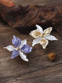1pc Handmade Glazed White Flower Ring, Gilded Mottled Vintage Design, Niche Artistic Women's Jewelry - Multicolor - View 3