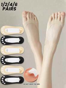 1/2/4/6 Pairs Women's Five Finger Boat Socks, Invisible Socks, Breathable , Non-Slip, Low Vamp, Suitable For Summer - Multicolor - View 1