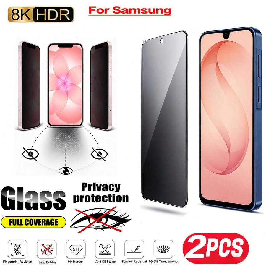 2片裝防偷窺鋼化玻璃螢幕保護貼,適用於 Galaxy S25 6.2 吋,全螢幕覆蓋高清鋼化玻璃膜,無氣泡安裝,9H 硬度,支援超音波指紋解鎖,相容手機殼 - 黑色 - 查看 1