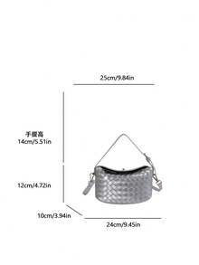 Bolso de mano minimalista tejido de moda de nicho para mujeres 2026 nuevo estilo elegante versátil bolso de hombro cruzado tipo cubo - Plateado - Ver 4